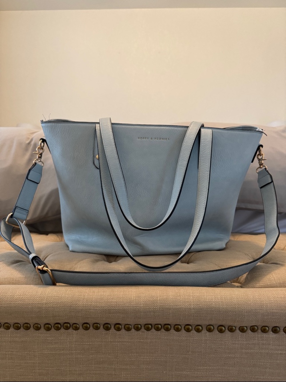Go Getter. Light Blue Leather Tote Bag